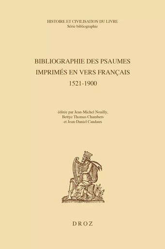 Bibliographie des Psaumes imprimés en vers français -  - Librairie Droz