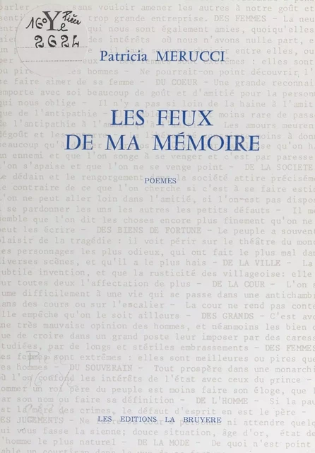 Les feux de ma mémoire - Patricia Merucci - FeniXX réédition numérique