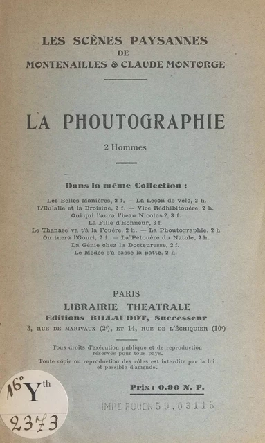 La phoutographie -  Montenailles, Claude Montorge - FeniXX réédition numérique