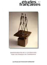 Études françaises. Volume 46, numéro 1, 2010